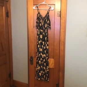 Open Shoulder Black Floral Maxi Dress